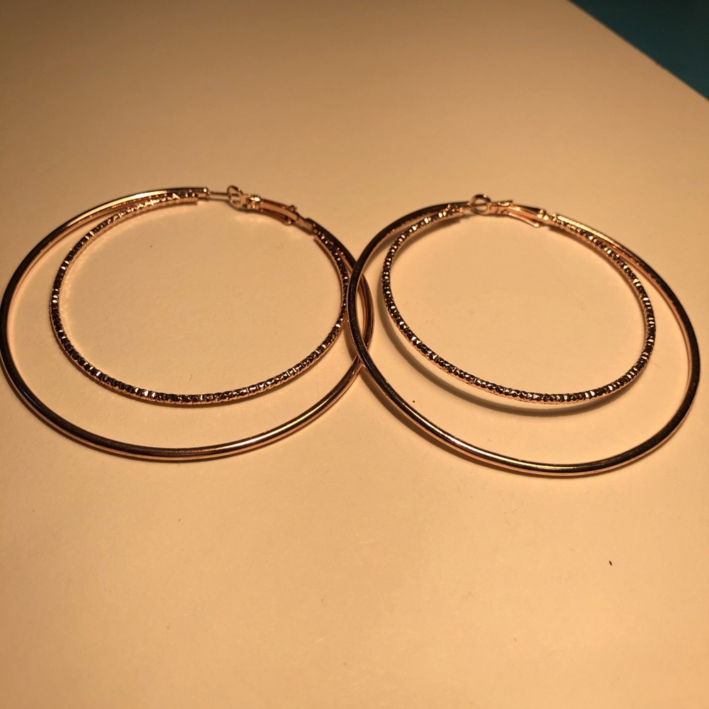 Double layered rose gold hoops